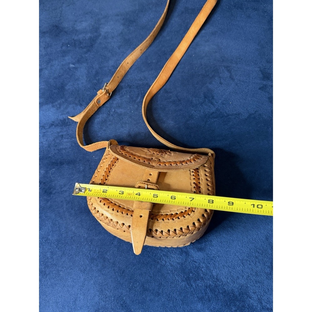 Handmade Artisan Hand Tooled Mexican Leather Saddle Shoulder Bag Brown Floral - Picture 9 of 9